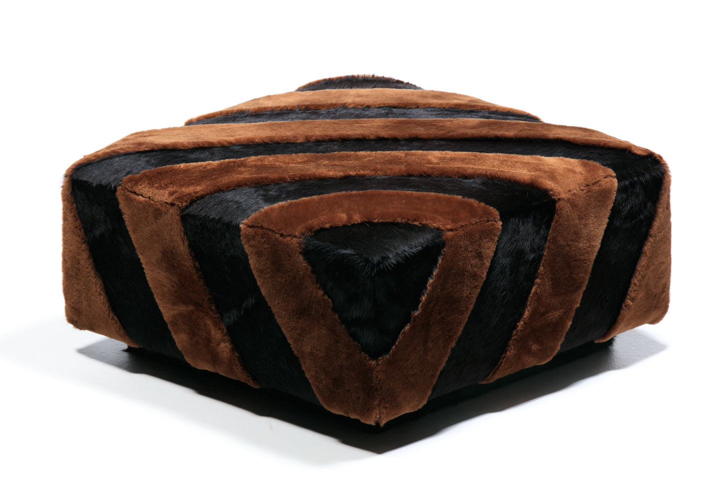 Chocolate Shearling & Black Cowhide Zig Zag Ottoman by Interior Motives