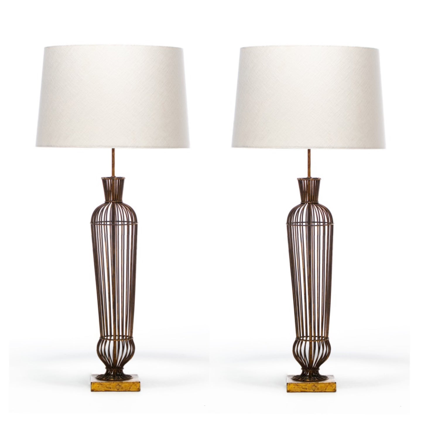 Hollywood Regency Gilt Iron Tall Lamps c. 1960s