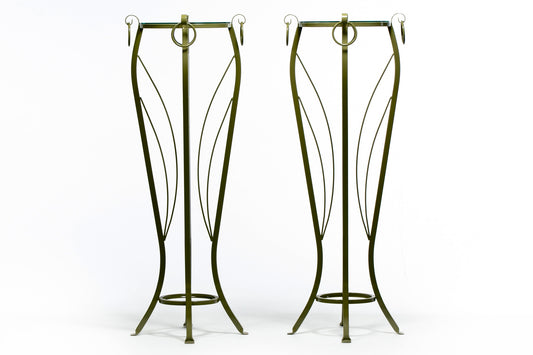Hollywood Regency Tall Green Pedestals with Curvaceous Roman Urn Silhouette