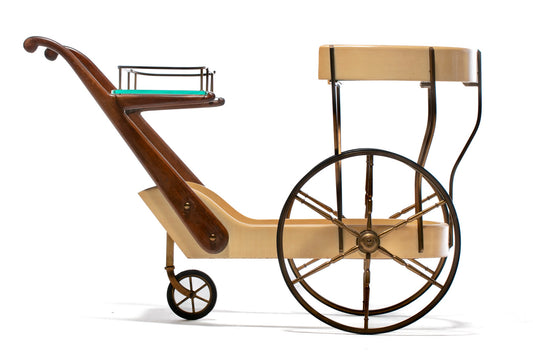 Italian Mid Century Modern Ivory Cream Goatskin Bar Cart by Aldo Tura c. 1965
