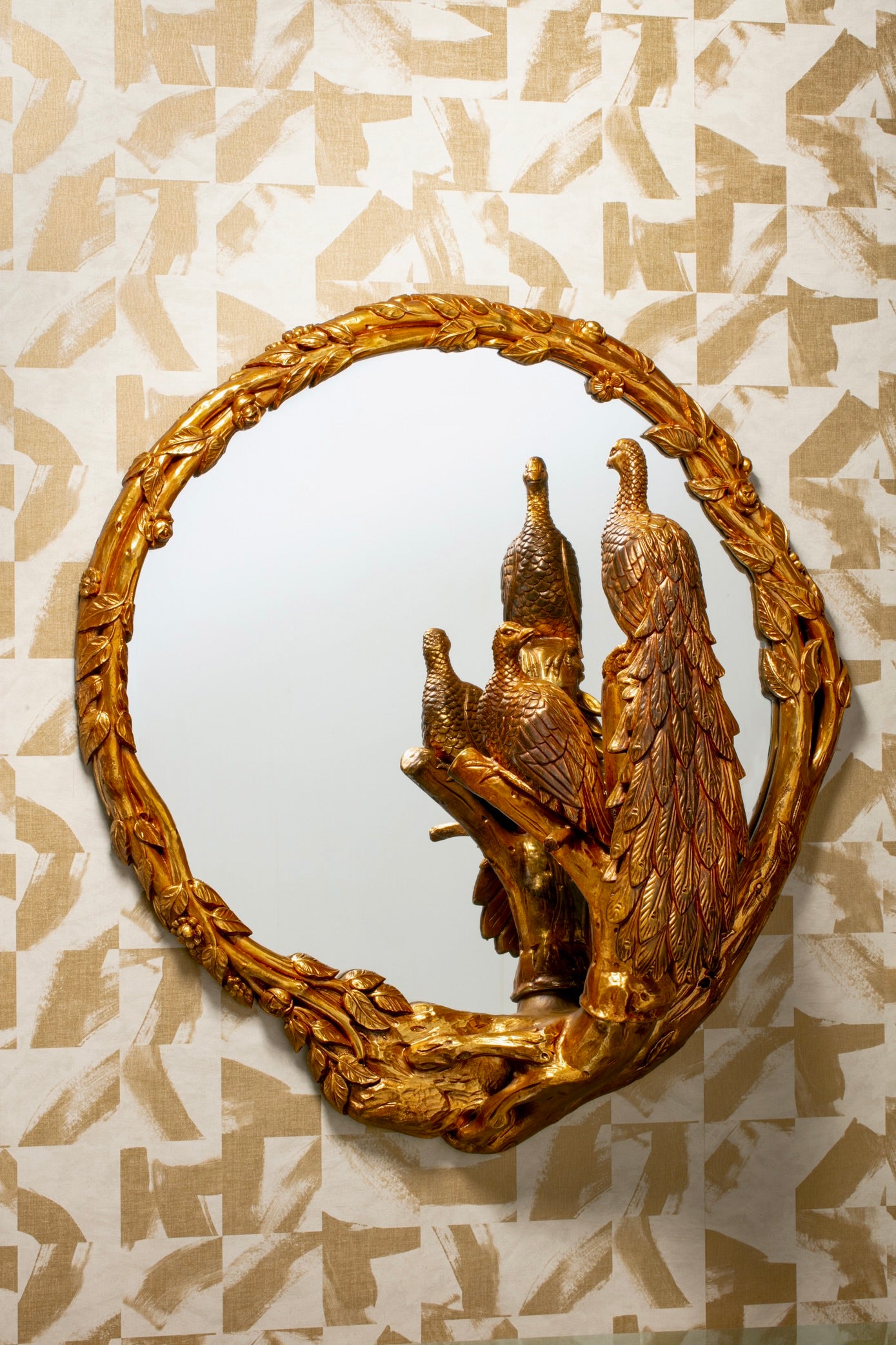 Large Italian Gilded Peacock Mirror of the Hollywood Regency Style c. 1965