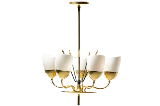 Mid Century Modern Lightolier Chandelier in the Style of Paavo Tynell c. 1950s