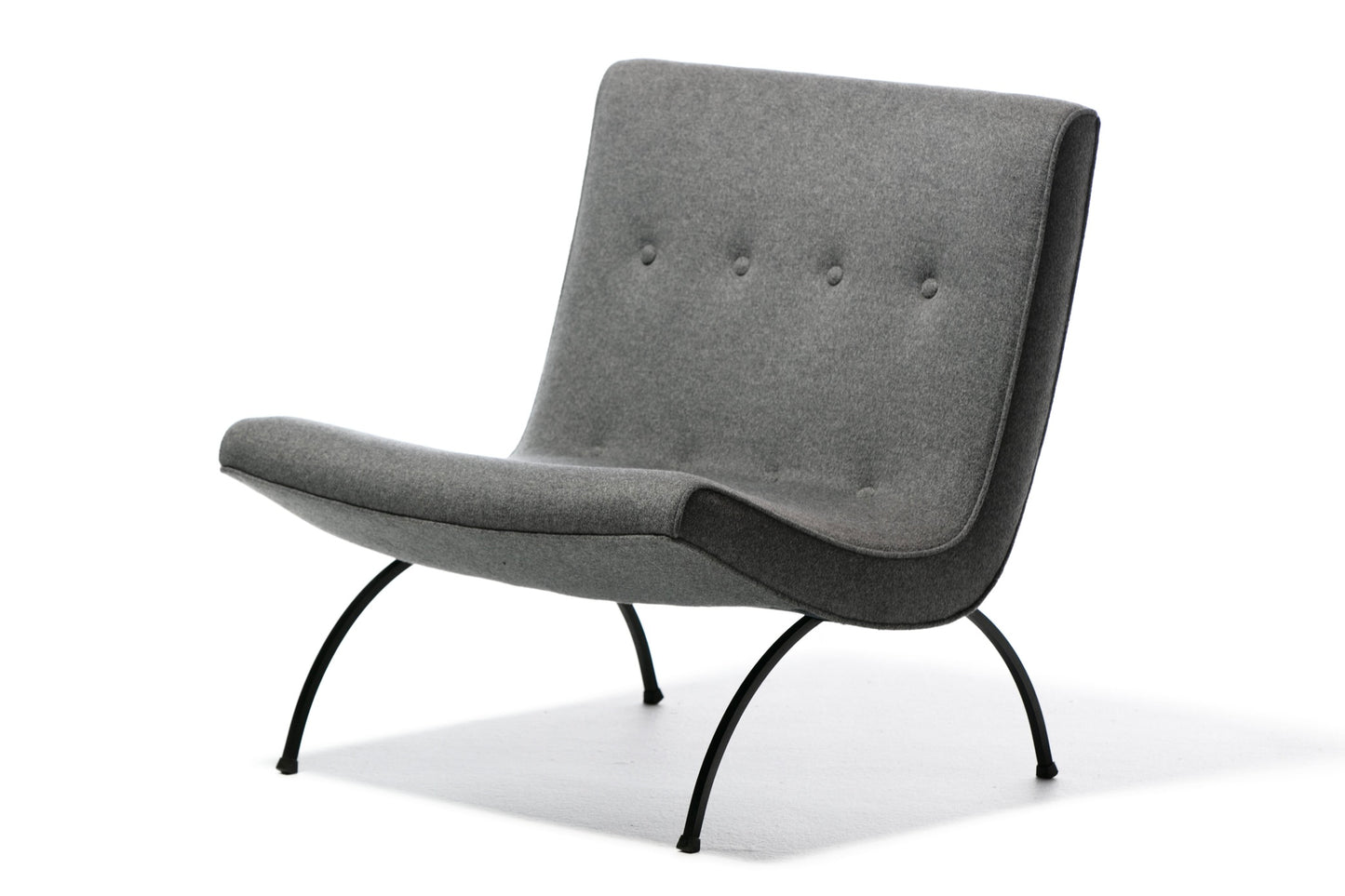 Milo Baughman Scoop Chair in Gray Flannel with Iron Legs c. 1950s