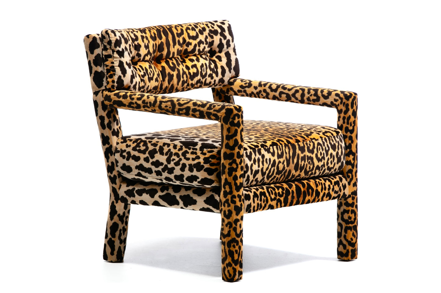 Milo Baughman Style Mid Century Modern Parsons Chair in Leopard Velvet c. 1970