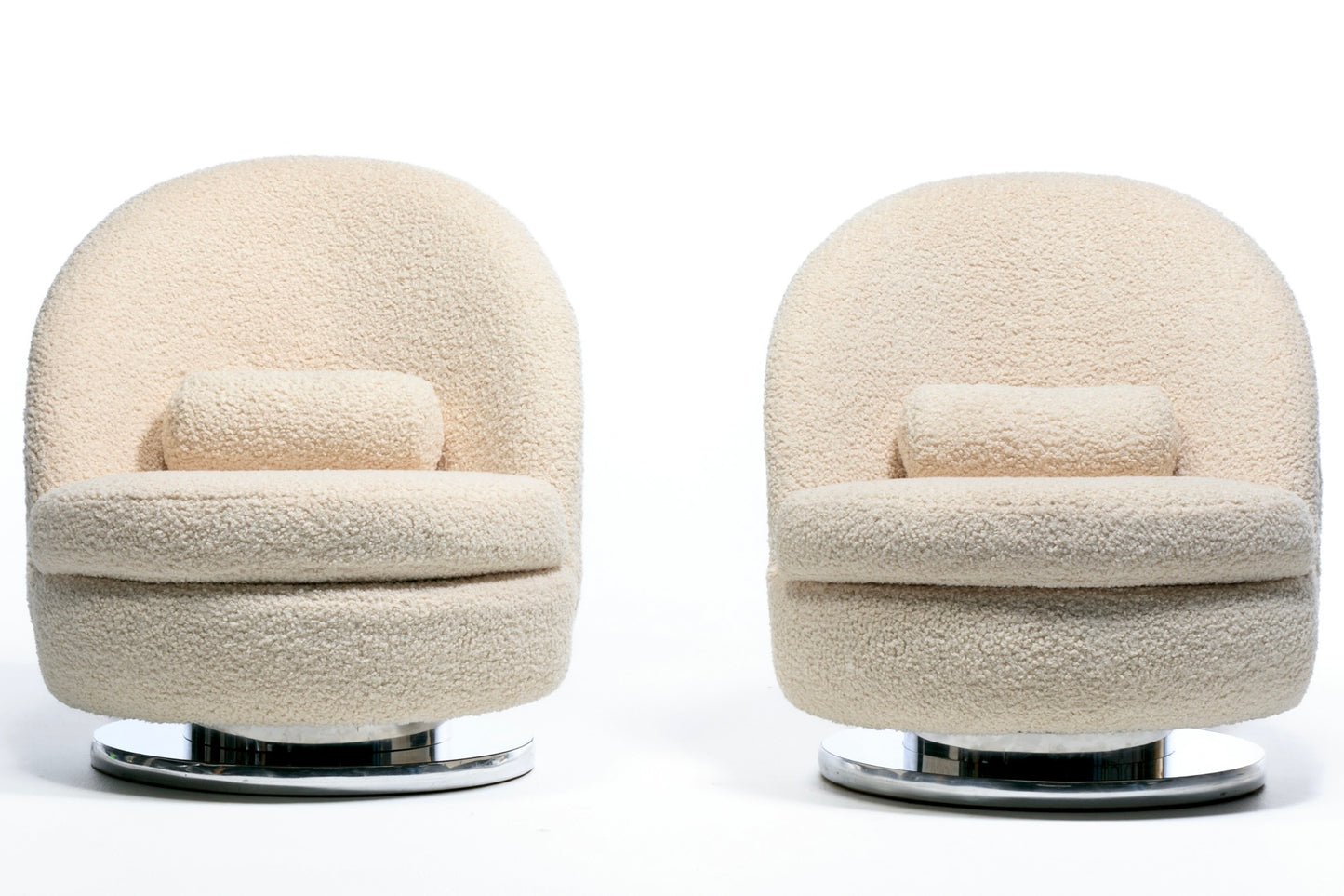 Milo Baughman for Thayer Cogggin Swivel and Tilt Lounge Chairs in Ivory Bouclé