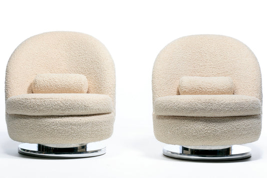 Milo Baughman for Thayer Cogggin Swivel and Tilt Lounge Chairs in Ivory Bouclé