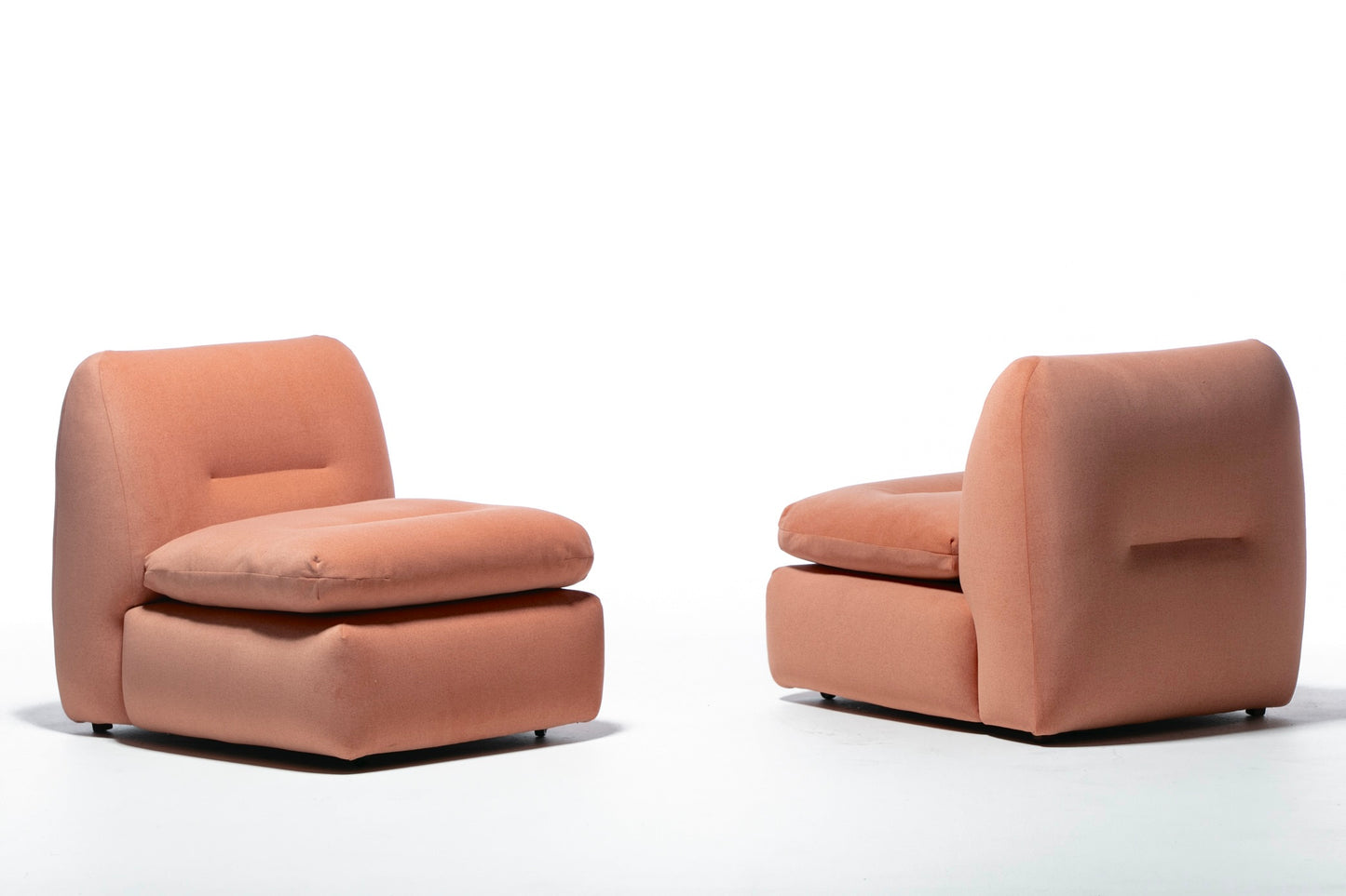 Pair of 1970s Italian Mario Bellini Style Slipper Chairs in Blush Pink Fabric