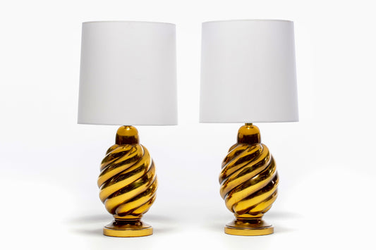 Pair of Sculptural 1970s Brass Swirl Lamps