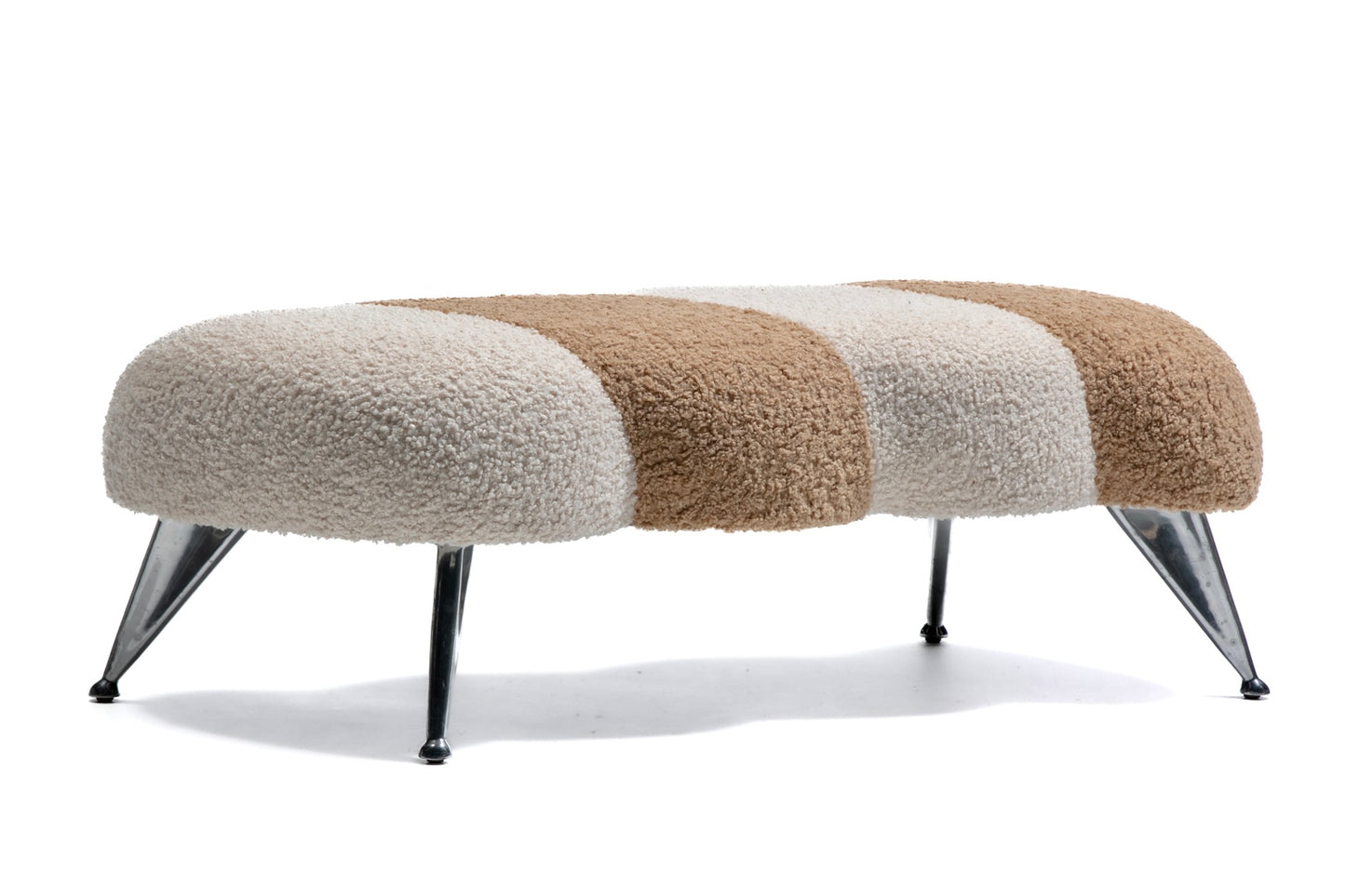 Post Modern Caterpillar Two Tone Bench with Chrome Legs in Ivory & Latte Bouclé