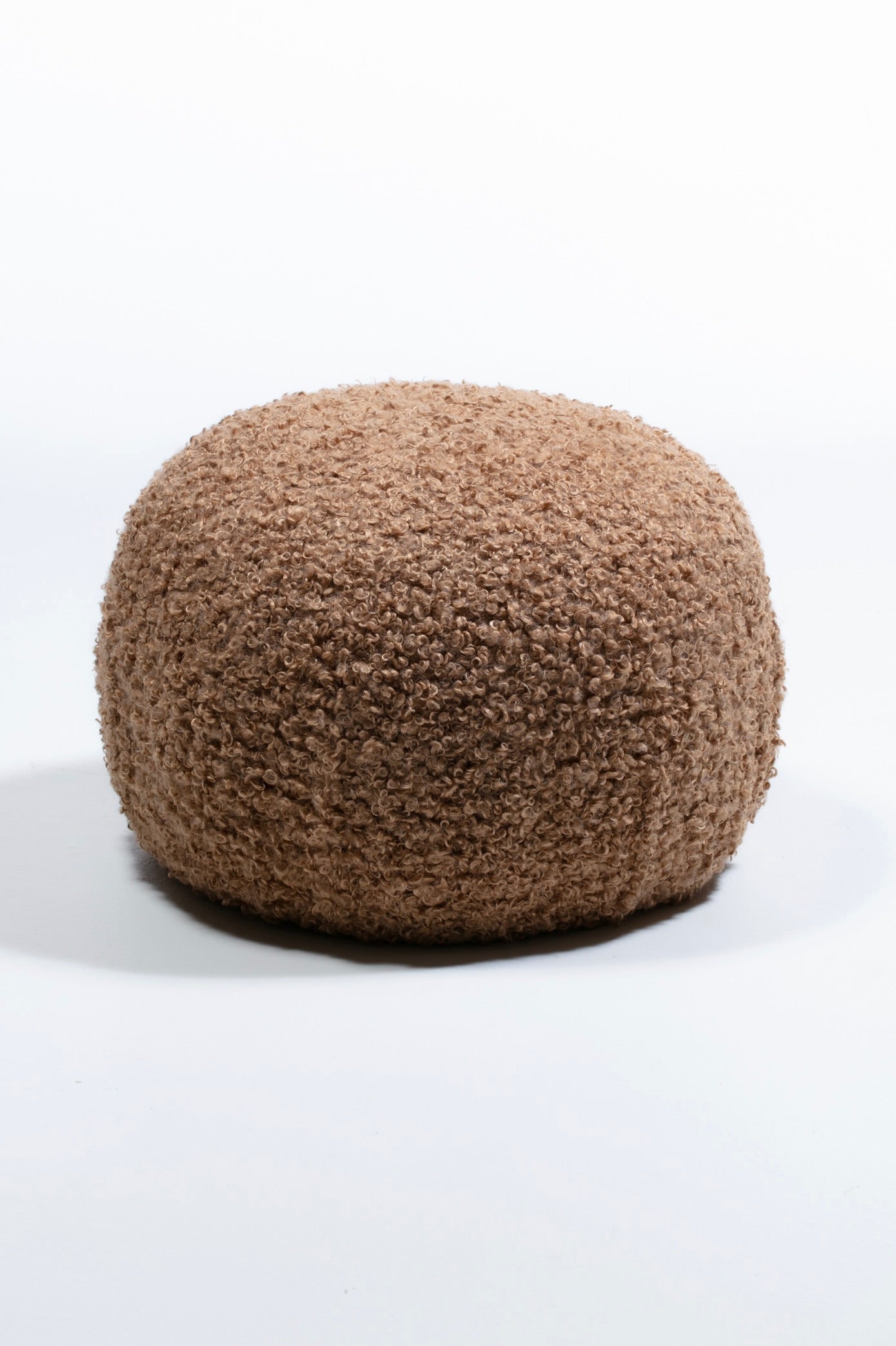 Post Modern Directional Pouf Ottoman in Teddy Bear Camel Bouclé