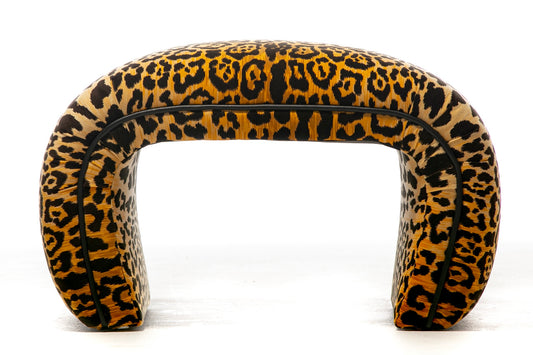 Post Modern Waterfall Bench Newly Upholstered in Leopard Velvet c. 1980s