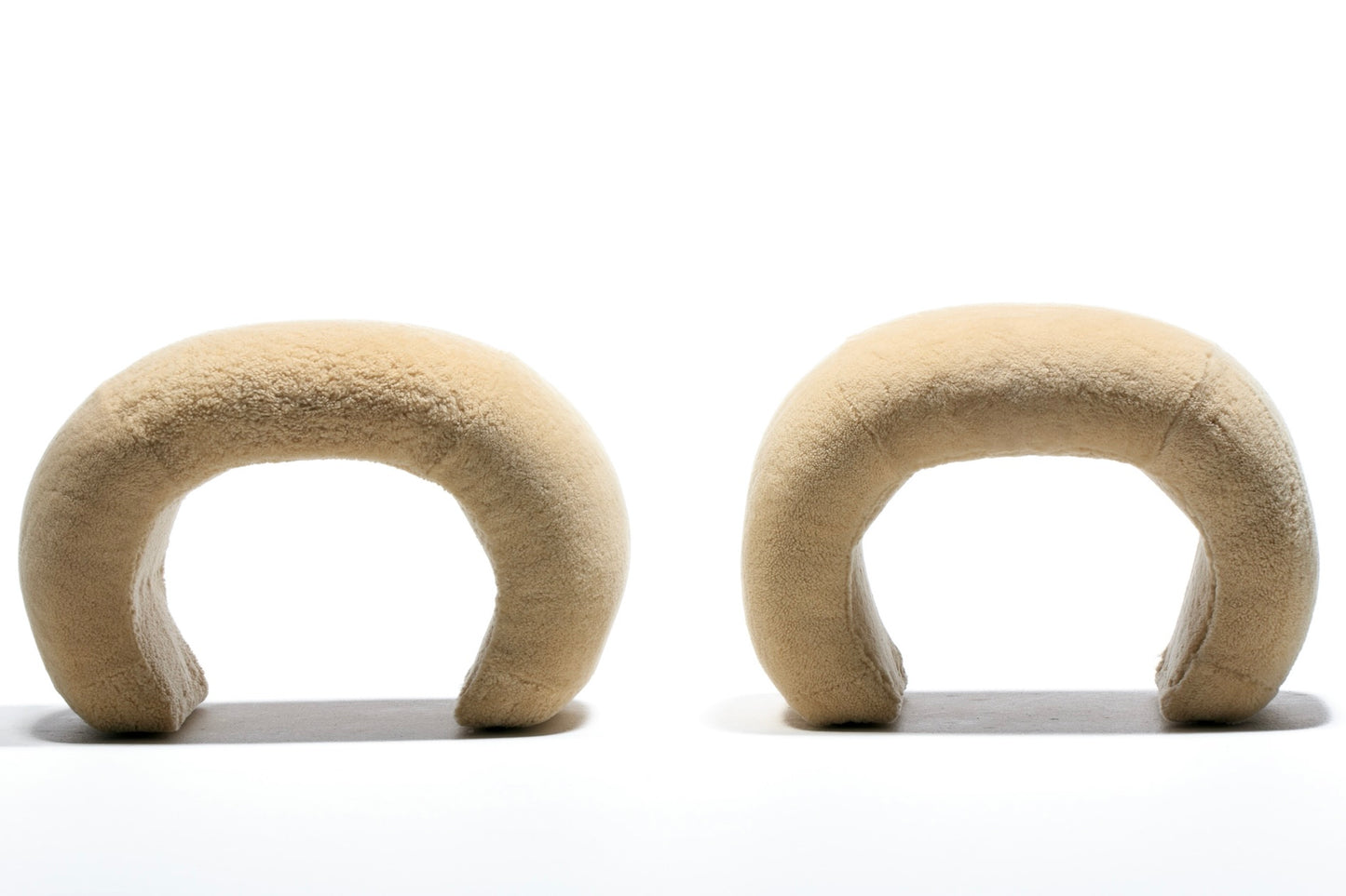 Post Modern Waterfall Stools in New Palomino Butter Cream Sheepskin Upholstery