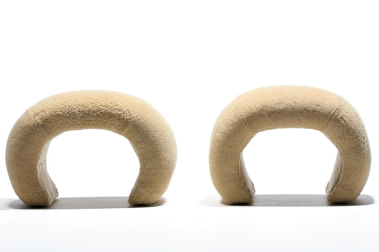 Post Modern Waterfall Stools in New Palomino Butter Cream Sheepskin Upholstery
