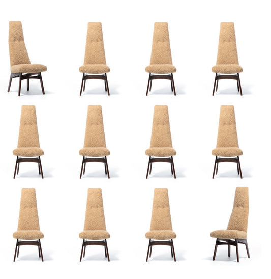 Set of 12 Adrian Pearsall Sculptural High Back Dining Chairs in Latte Bouclé