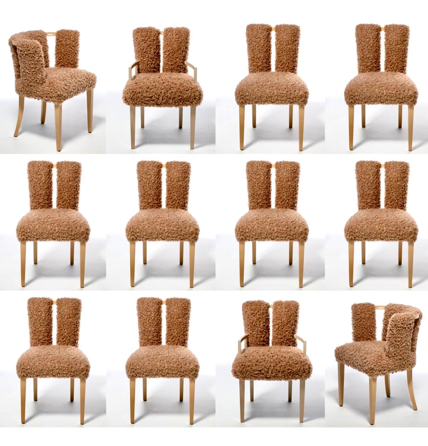 Set of 12 Eliel Saarinen Mid Century Modern Dining Chairs in Curly Camel Fabric