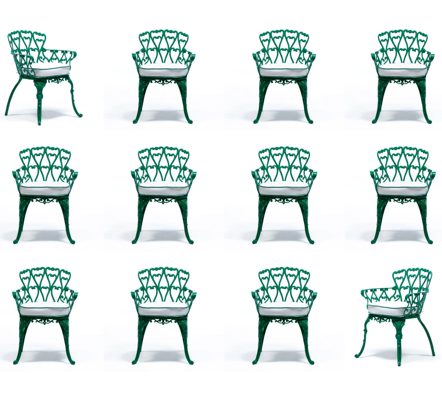 Set of 12 Hollywood Regency Neo Baroque Patio Dining Chairs in Jade Green 1960s