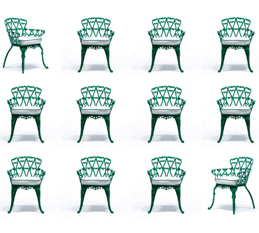 Set of 12 Hollywood Regency Neo Baroque Patio Dining Chairs in Jade Green 1960s