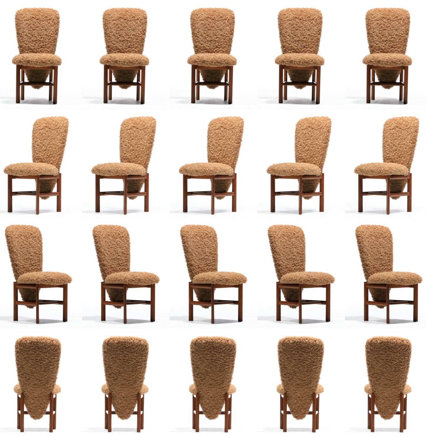 Set of 20 Danish Modern Tall Back Dining Chairs in New Camel Teddy Bear Fabric