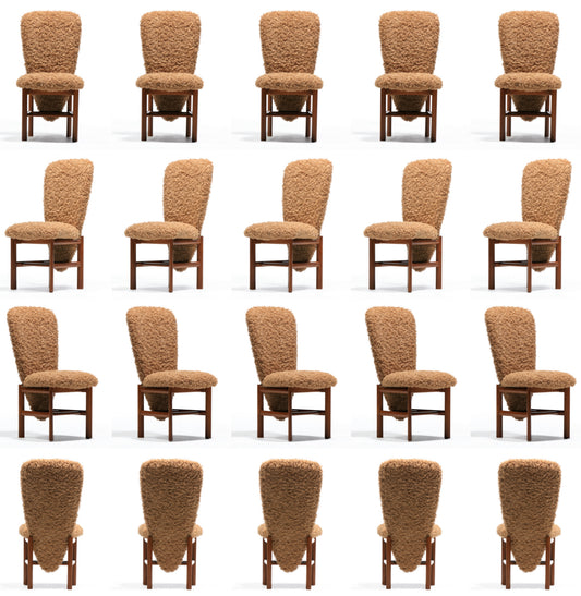 Set of 20 Danish Modern Tall Back Dining Chairs in New Camel Teddy Bear Fabric