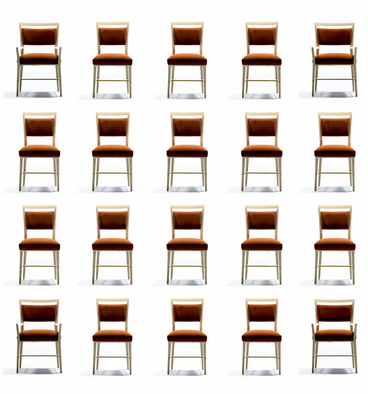 Set of 20 Paul McCobb Mahogany Dining Chairs in Ivory with New Velvet Upholstery