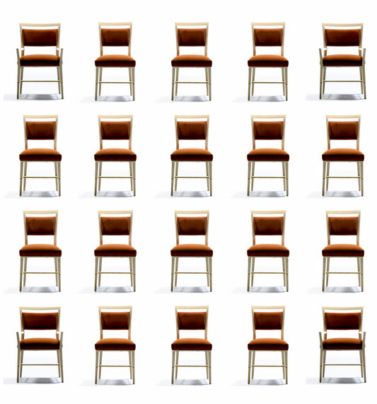 Set of 20 Paul McCobb Mahogany Dining Chairs in Ivory with New Velvet Upholstery