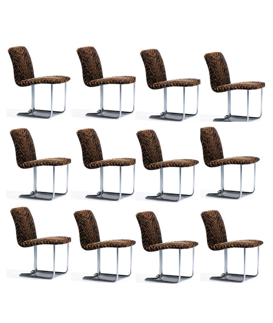 Set of 12 Design Institute of America Chrome Dining Chairs in Black Tiger Velvet