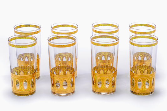 Vintage Mid Century 22-Karat Gold Highball Cocktail Glasses Set of 8, circa 1965