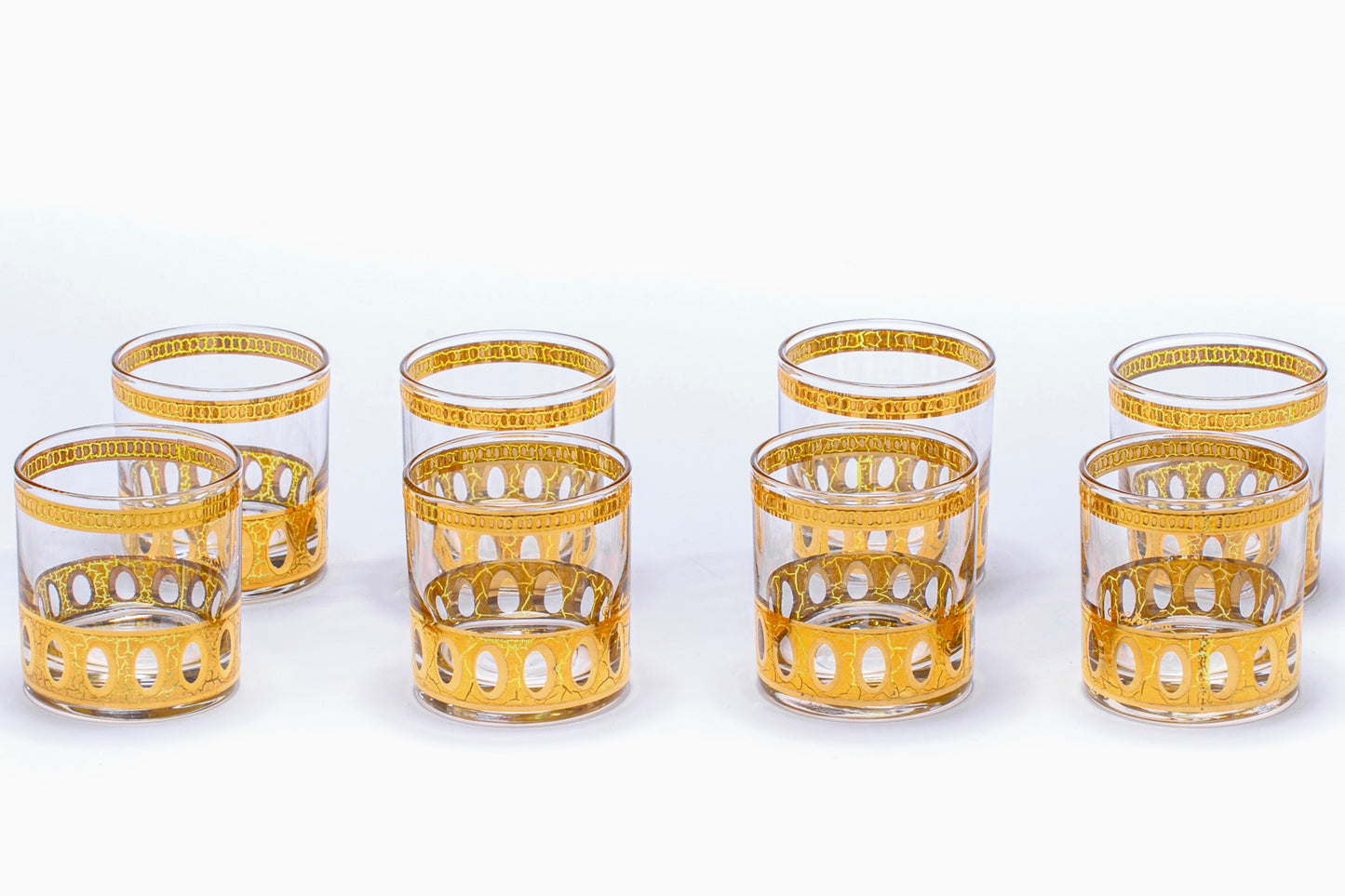 Vintage Mid Century 22-Karat Gold Rocks Cocktail Glasses Set of 8, circa 1965
