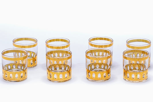 Vintage Mid Century 22-Karat Gold Rocks Cocktail Glasses Set of 8, circa 1965