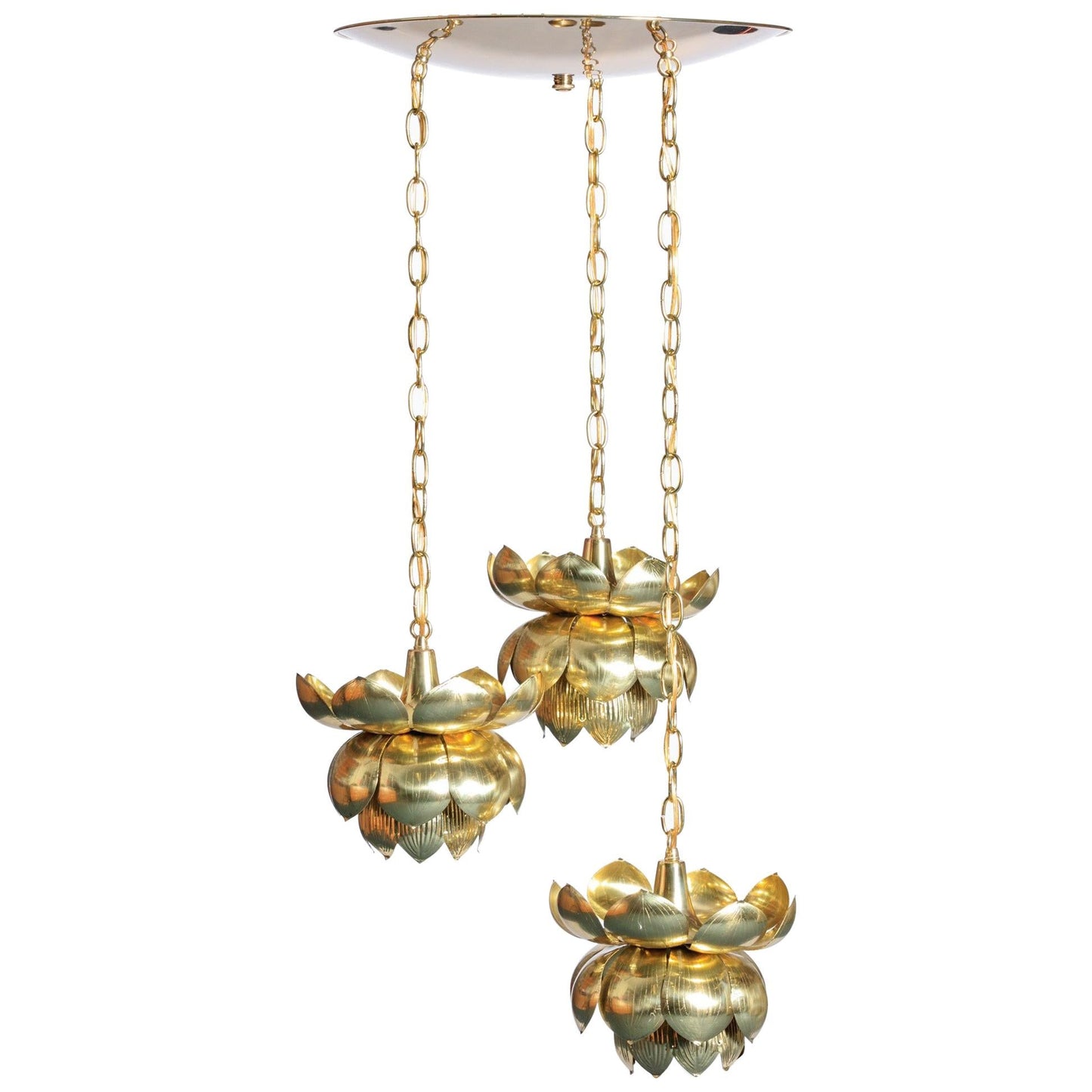 Feldman Triple Lotus Light Fixture Chandelier, circa 1960