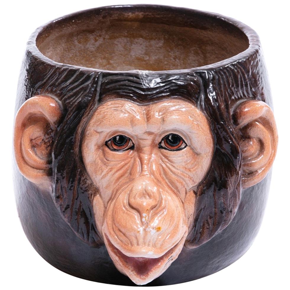 Italian Mid Century Hand Painted Chimpanzee Planter