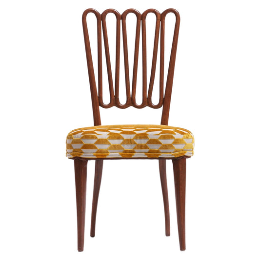 Italian Midcentury Side Chair after Gio Ponti with Gold and Ivory Cut Velvet