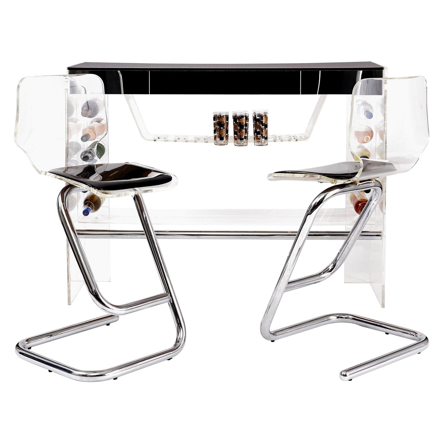 Illuminating Lucite Bar Designed by Luigi Bardini with Ensuite Bar Stools