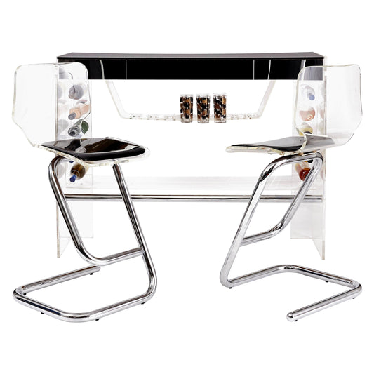 Illuminating Lucite Bar Designed by Luigi Bardini with Ensuite Bar Stools