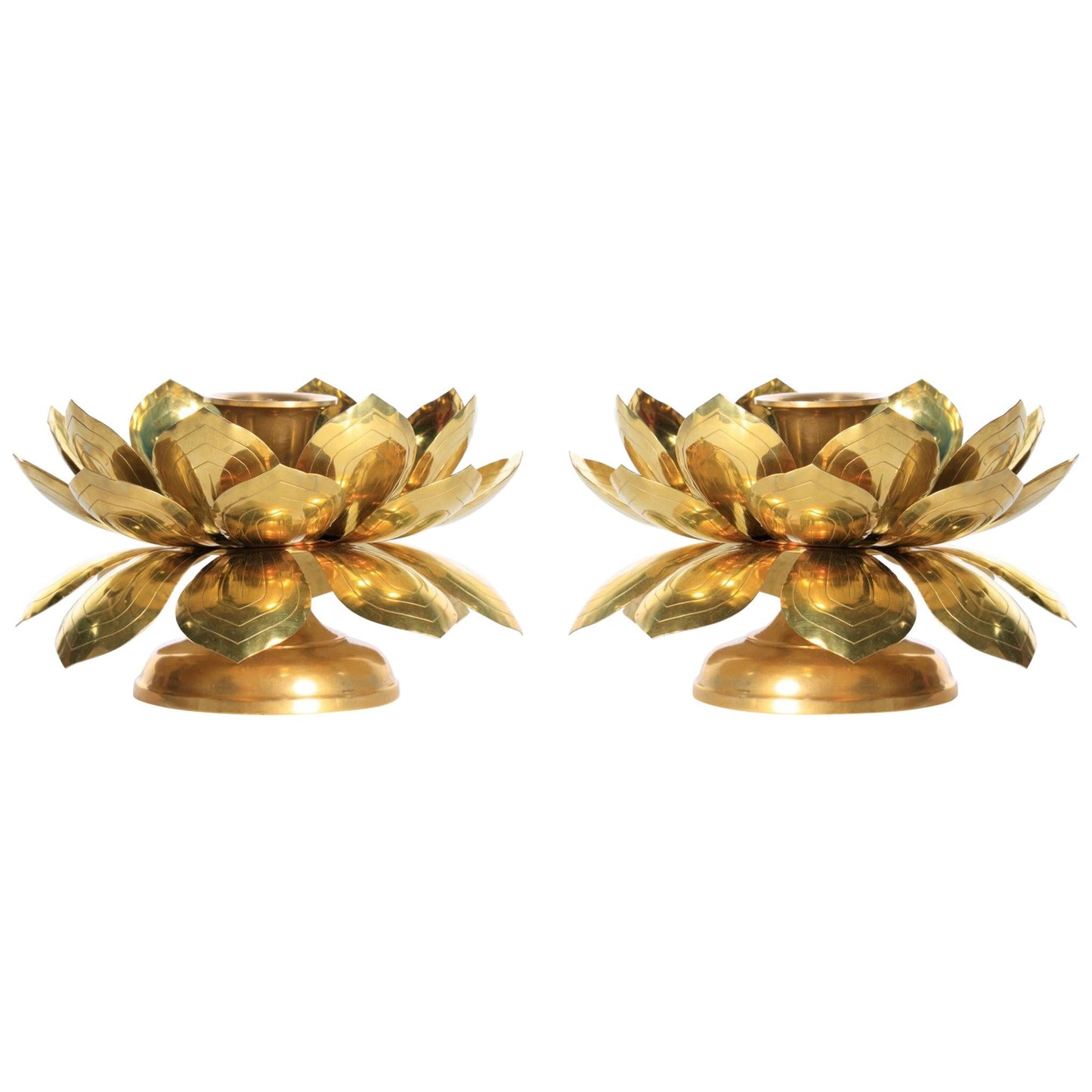 Feldman Brass Lotus Candle Holders in the Style of Parzinger