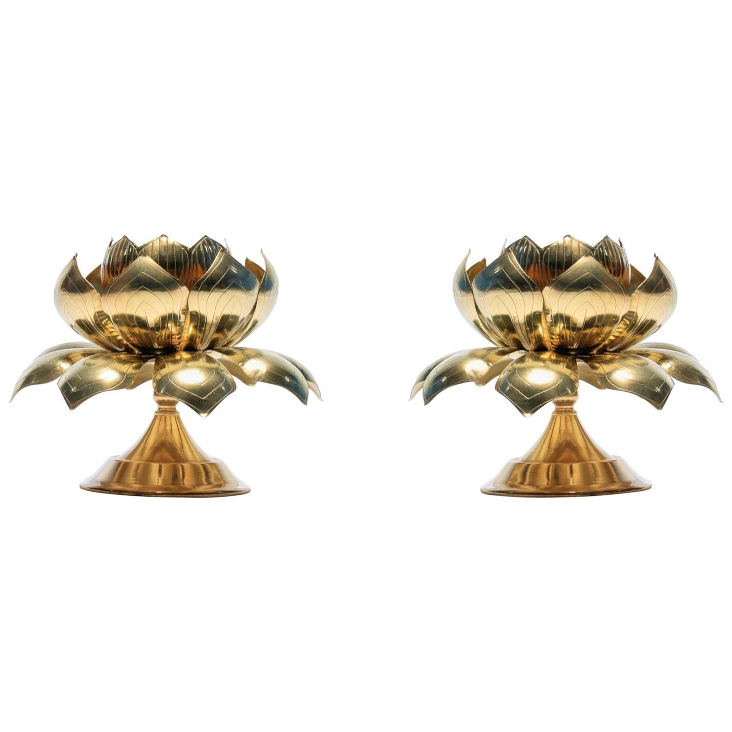 Parzinger Style Large Brass Centerpiece Lotus Candle Holders by Feldman Lighting