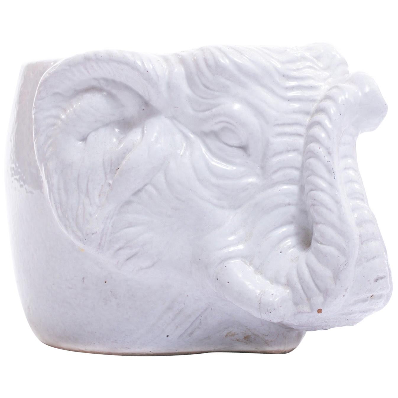 Italian Midcentury Ceramic White Elephant Planter