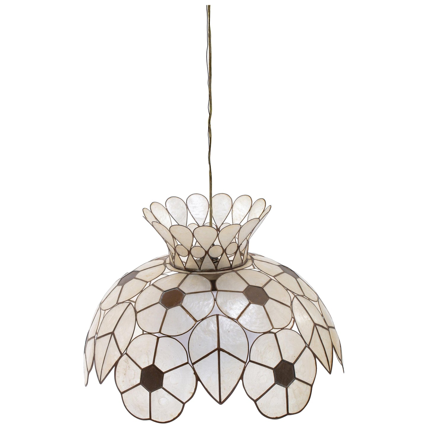 Feldman White Capiz Shell and Brass Floral Themed Pendant Light 'Pair Available'