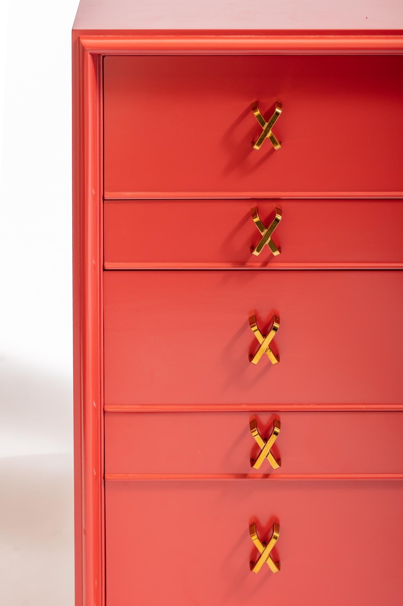 1950s Paul Frankl Moroccan Red Lacquered Double Dresser / Chest of Drawers