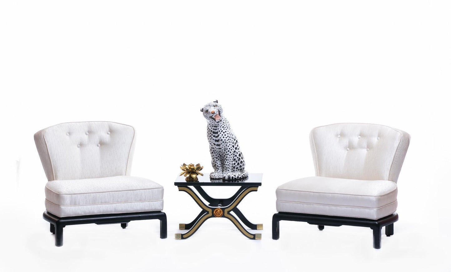 Italian Hollywood Regency Hand Painted Ceramic White Snow Leopard, circa 1960