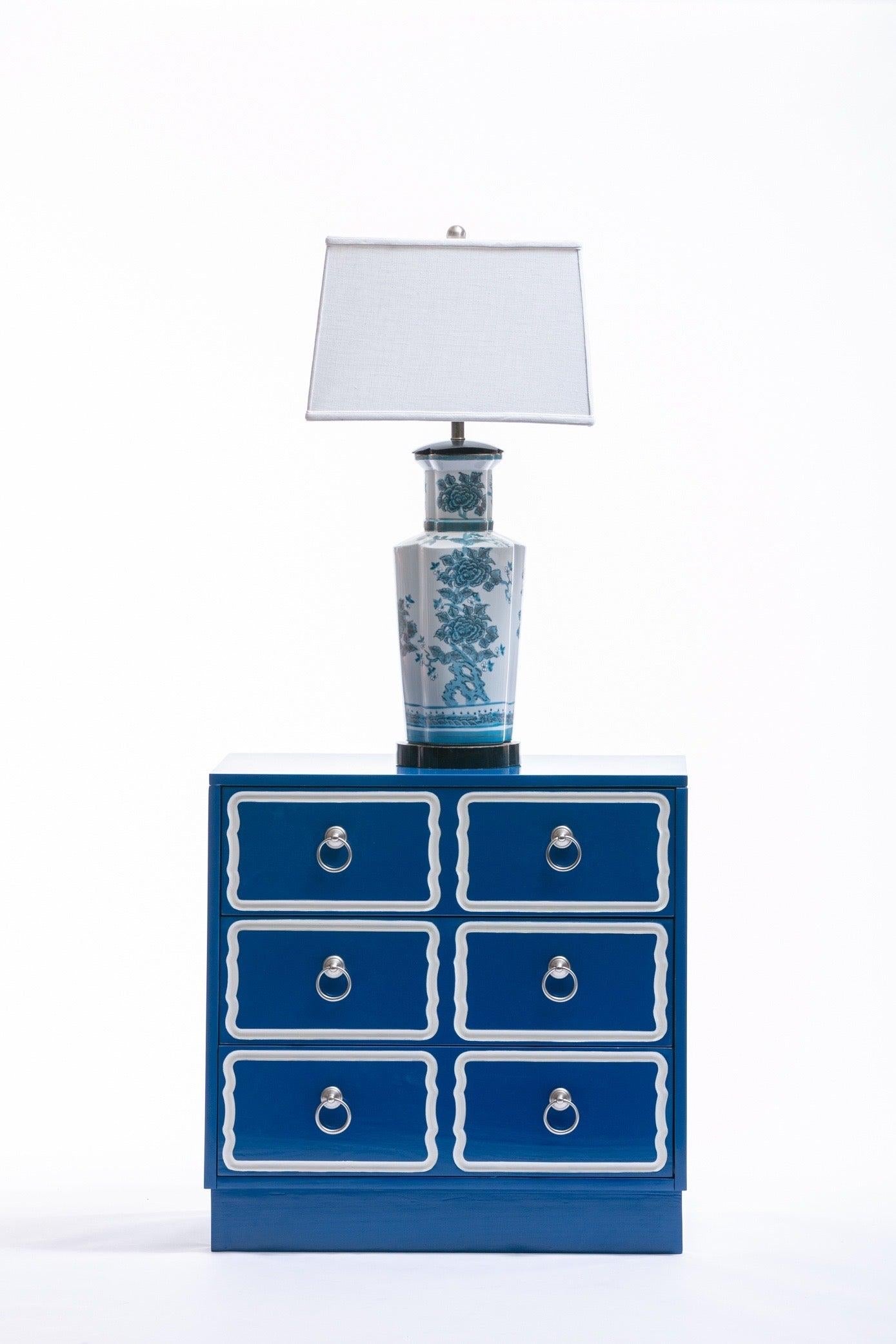 Pair of Blue Chinoiserie Hand Painted Table Lamps in the Style of Billy Haines