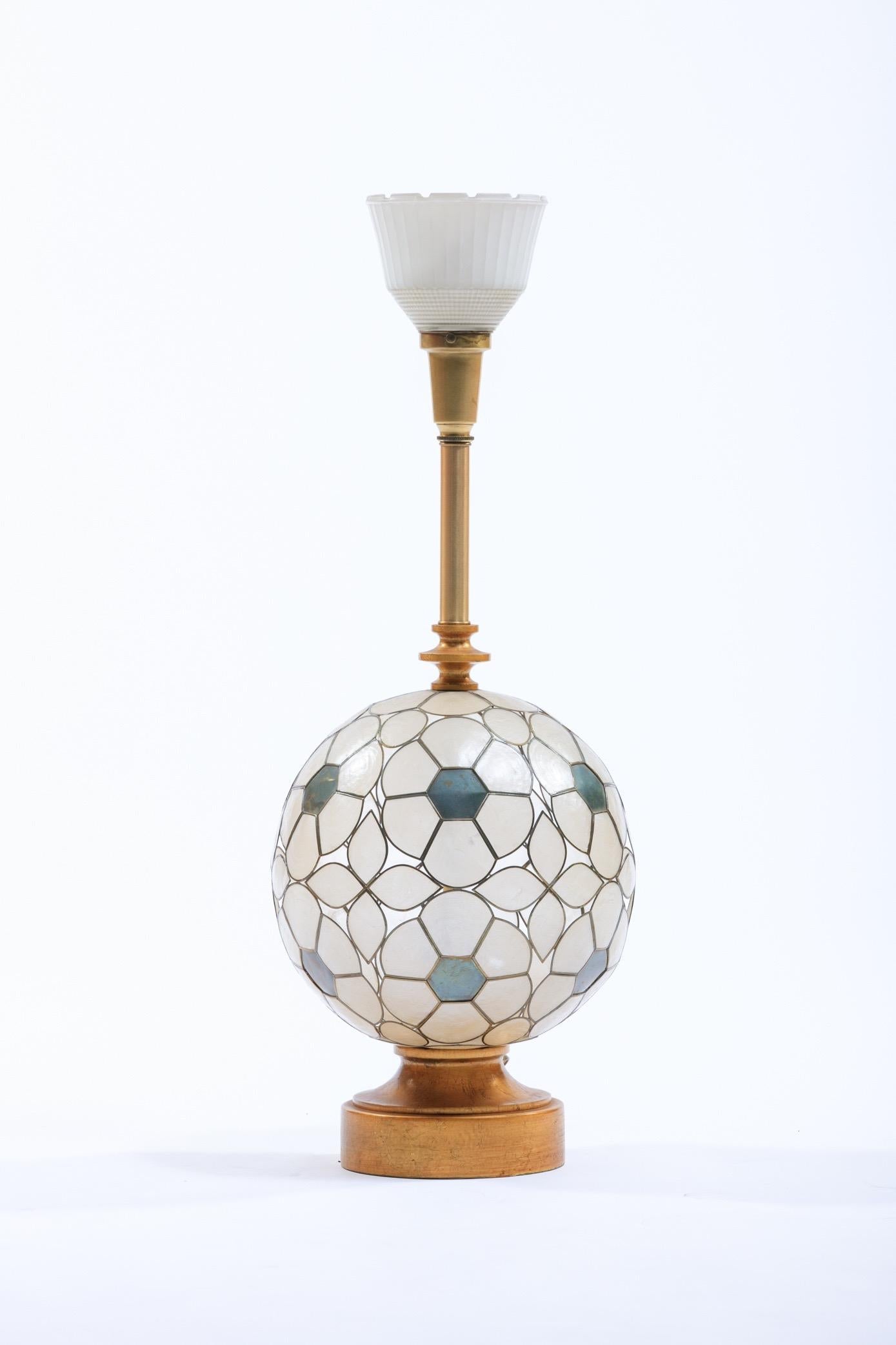 Feldman White Capiz Shell and Brass Table Lamp, circa 1960