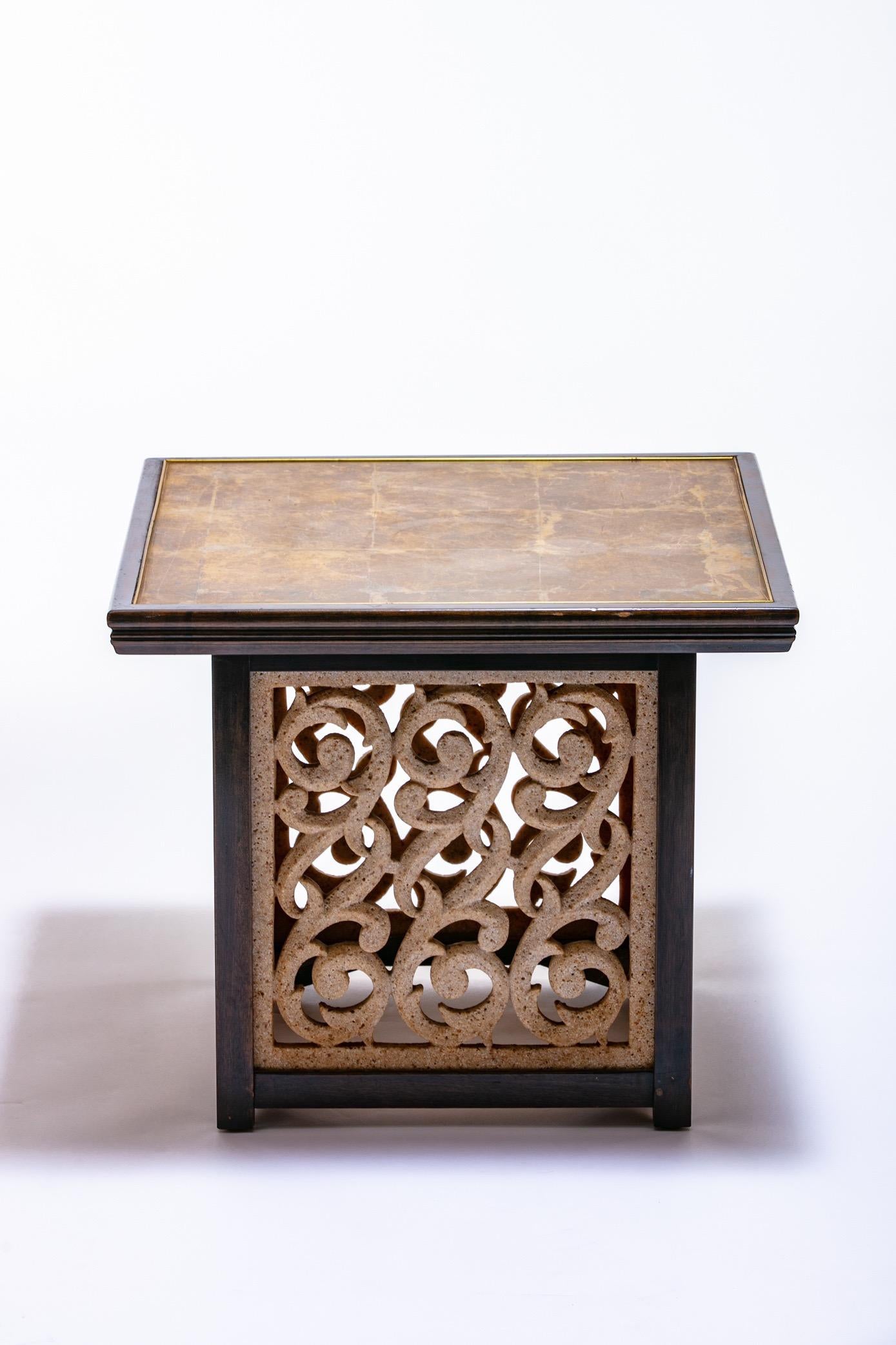 Widdicomb End Table with Églomisé Top and Resin Breeze Block Sides, circa 1960