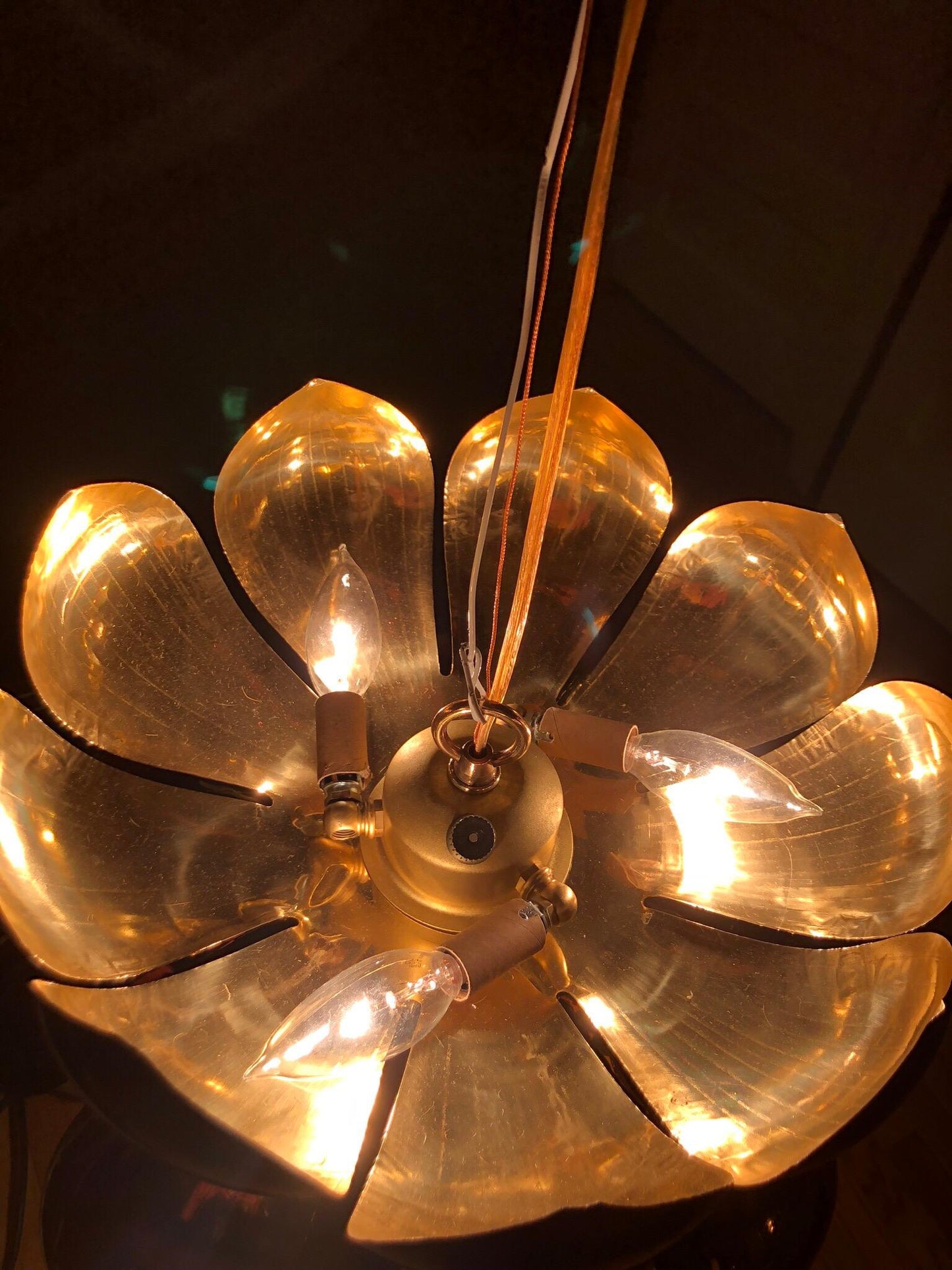 Parzinger Style Large Brass Lotus Pendant Light by Feldman Lighting, c. 1960