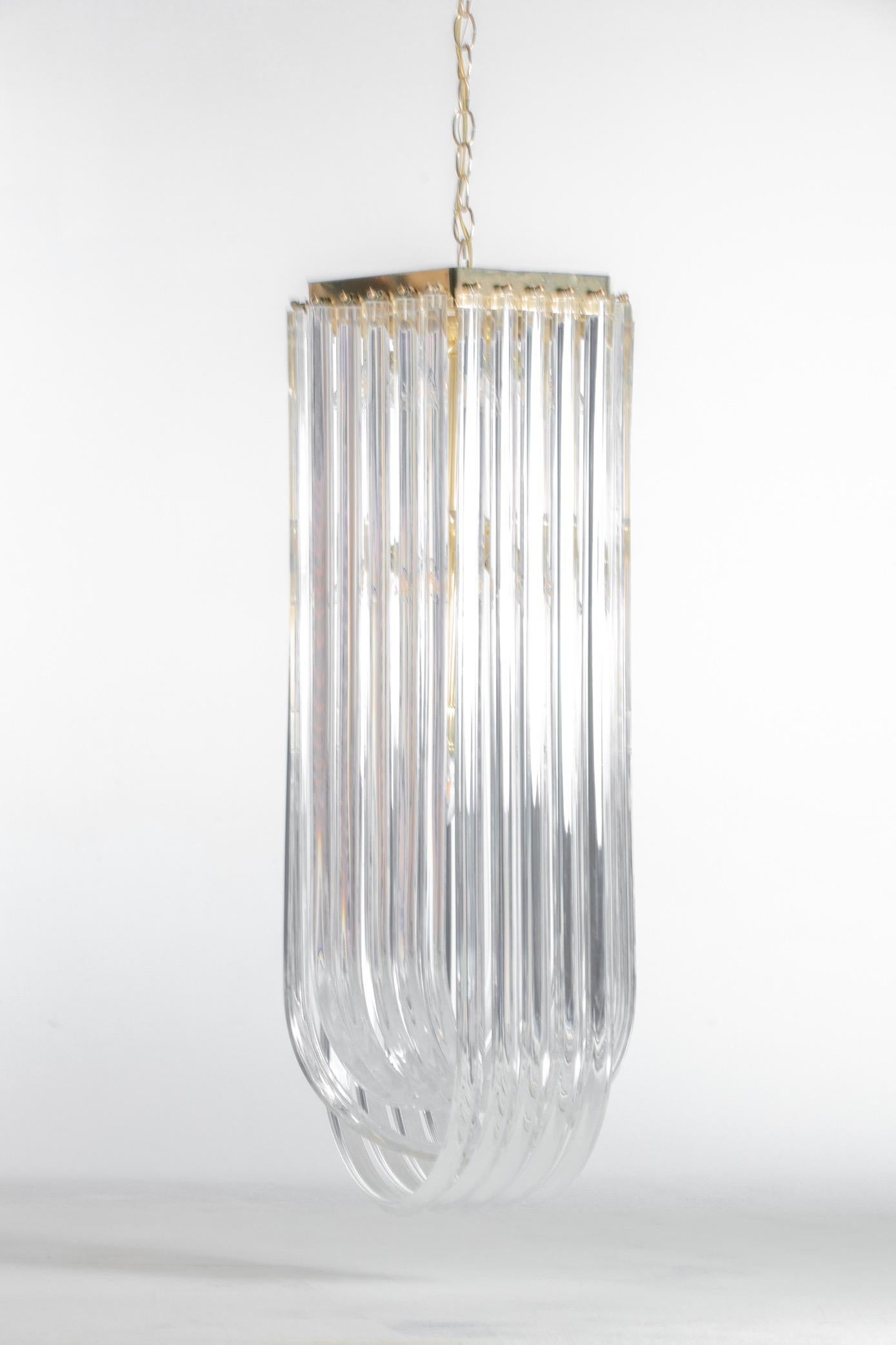 Extra Large Sculptural Lucite and Brass Chandelier, circa 1970s