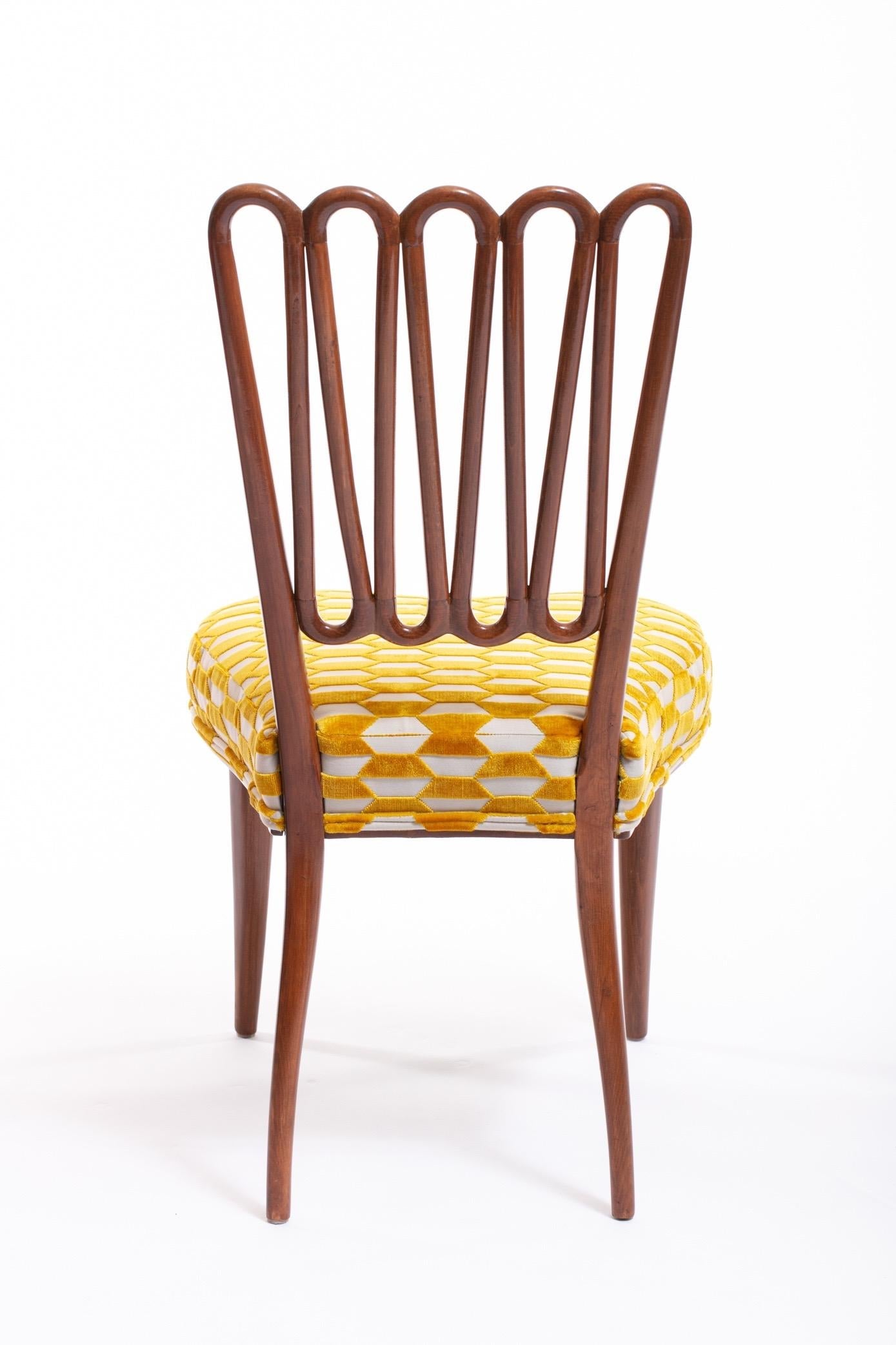 Italian Midcentury Side Chair after Gio Ponti with Gold and Ivory Cut Velvet