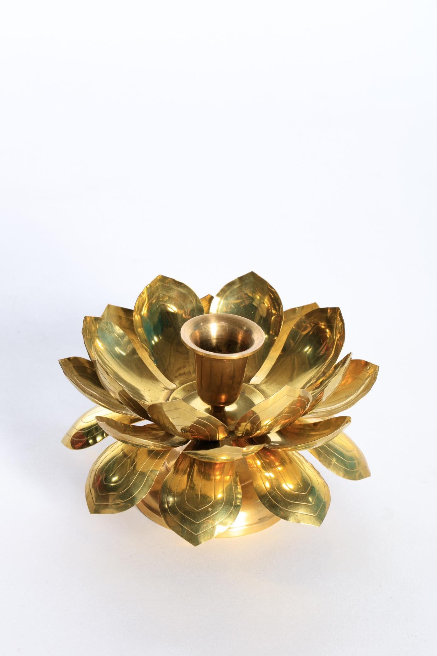 Feldman Brass Lotus Candle Holders in the Style of Parzinger