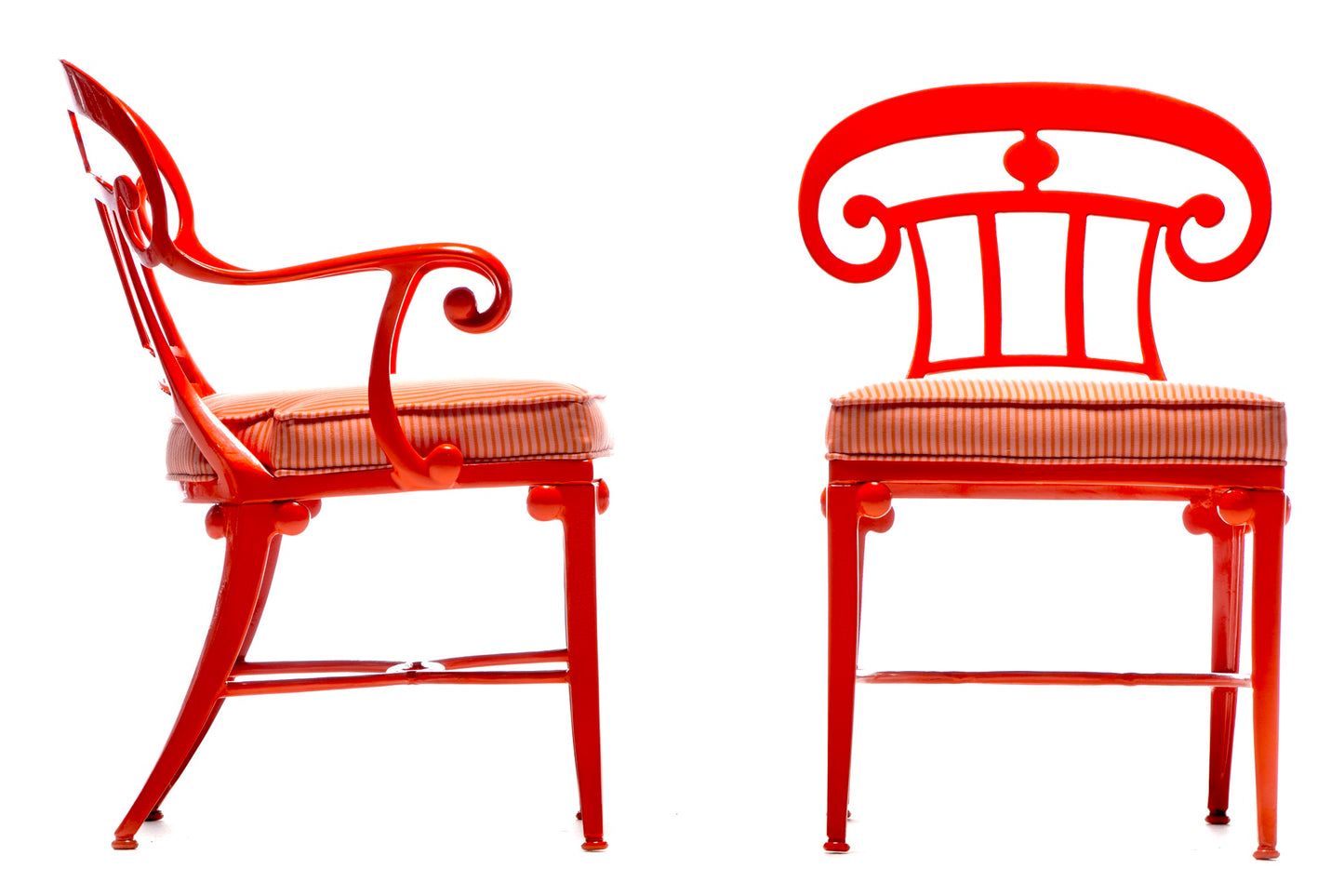 Hollywood Regency Style Set of 6 Indoor Outdoor Tangerine Orange Dining Chairs