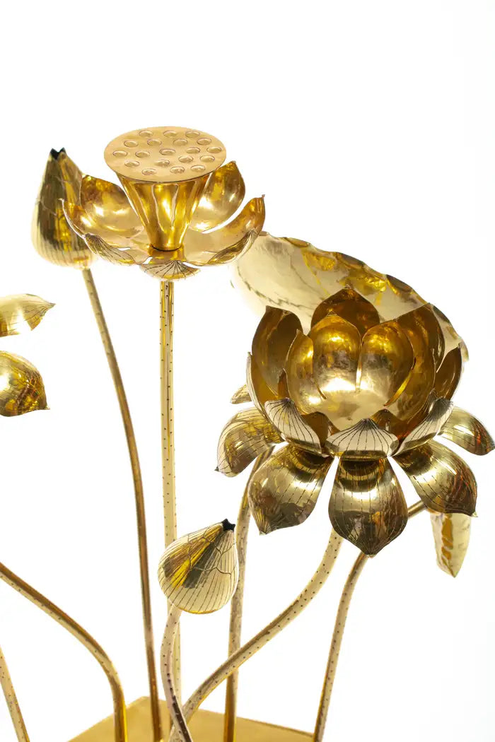 Feldman Chinoiserie Adjustable Brass Lotus Bouquet Sculpture, circa 1970