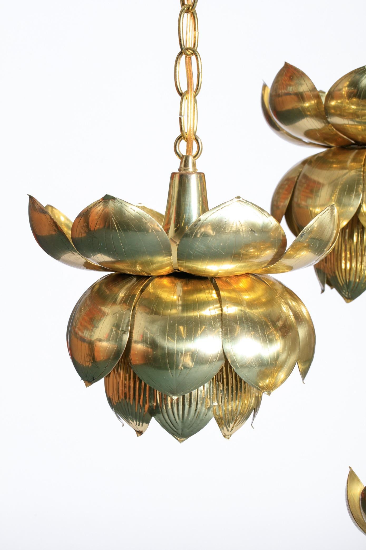 Feldman Triple Lotus Light Fixture Chandelier, circa 1960